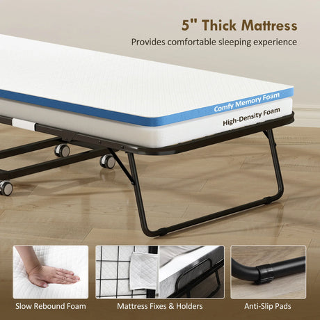 Single Soft 5-Inch Memory Foam Portable Folding Bed - Omega Lifestyles