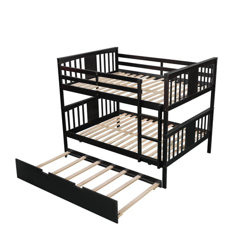 Full Over Full Bunk Bed With Twin Trundle Espresso Solid Wood - Omega Lifestyles