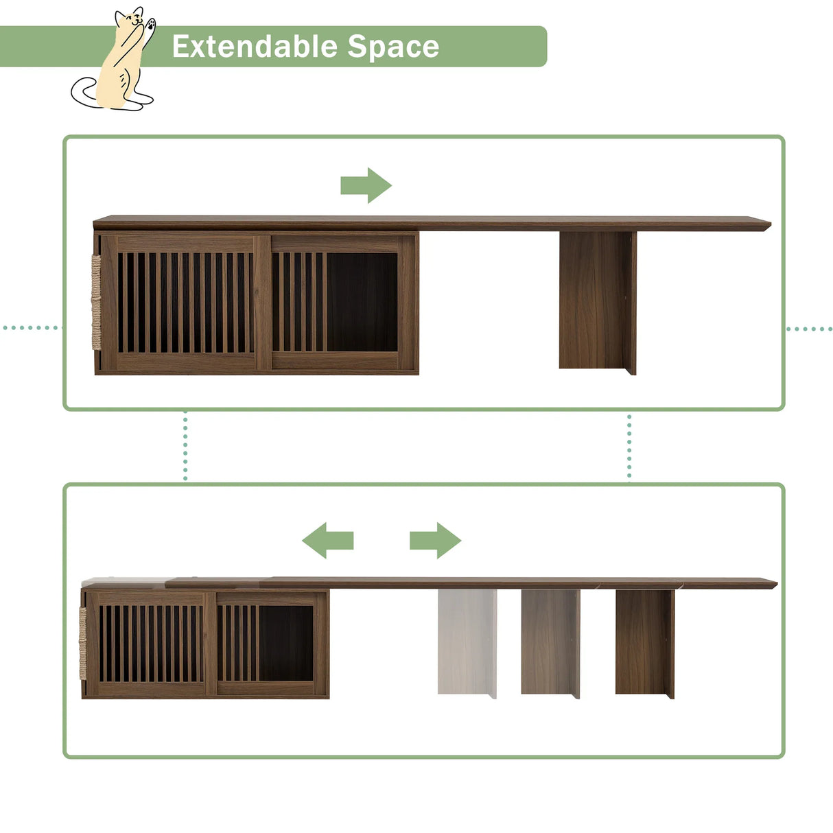 Mid-Century Modern Extendable Walnut Cat Furniture TV Stand - Omega Lifestyles