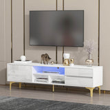 Antique White Particle Board TV Stand Console With LED Lights - Omega Lifestyles
