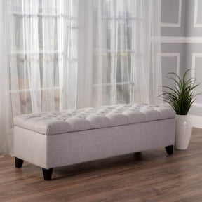 Contemporary Light Gray Fabric Button-Tufted Storage Ottoman - Omega Lifestyles