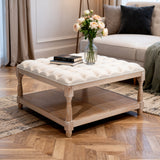Tufted Upholstered Linen Storage Ottoman Coffee Table