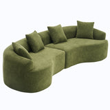 Green Curved Modular Chenille Upholstered 4-Seat Sofa