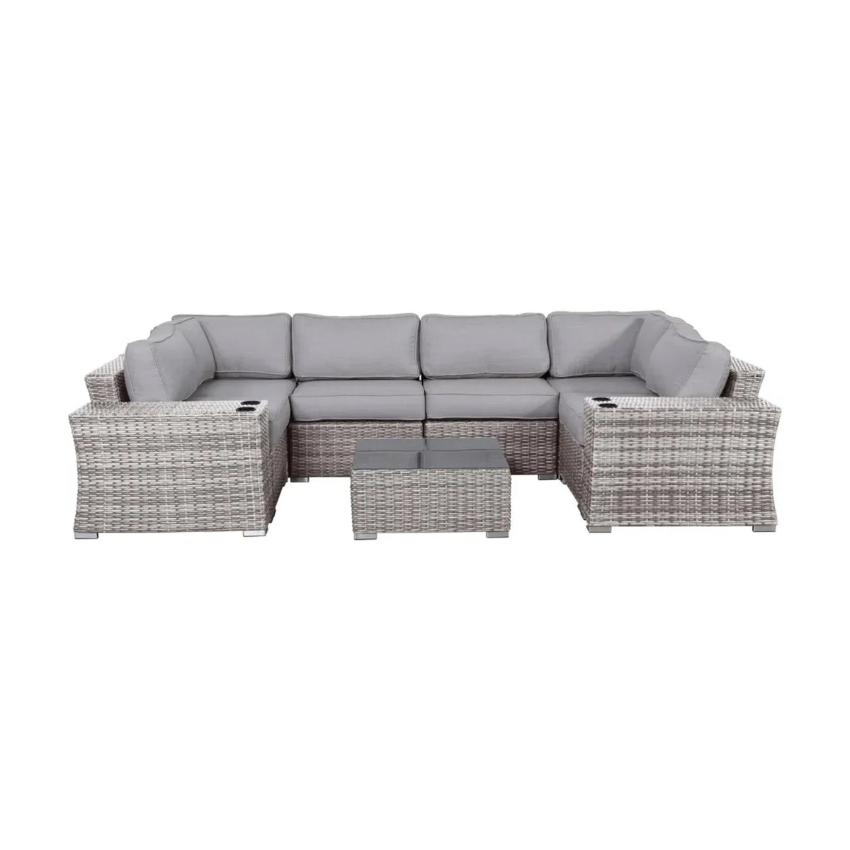 Coastal Gray 9-Piece Wicker Patio Seating Set With Cushions - Omega Lifestyles