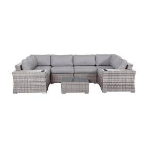 Coastal Gray 9-Piece Wicker Patio Seating Set With Cushions - Omega Lifestyles