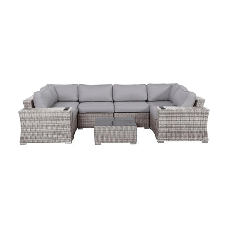 Coastal Gray 9-Piece Wicker Patio Seating Set With Cushions - Omega Lifestyles
