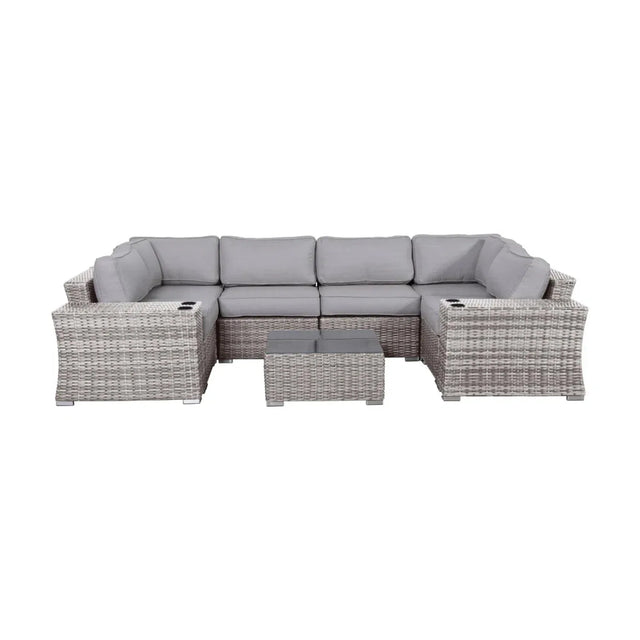 Coastal Gray 9-Piece Wicker Patio Seating Set With Cushions - Omega Lifestyles