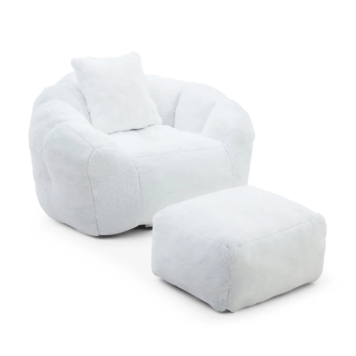 Shell-Shaped Faux Fur Foam Filled Bean Bag Chair With Footstool - Omega Lifestyles