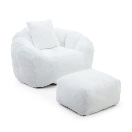 Shell-Shaped Faux Fur Foam Filled Bean Bag Chair With Footstool - Omega Lifestyles