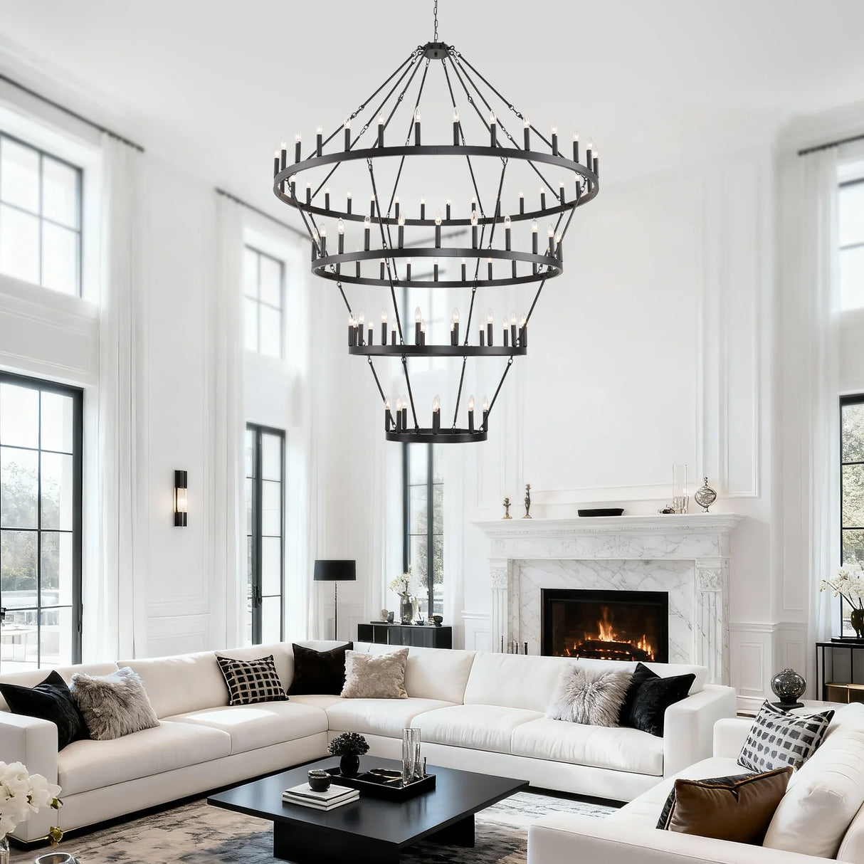 Farmhouse 70-Inch 60-Light Wagon Wheel Chandelier - Omega Lifestyles