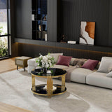 Modern Black Mirror Round Coffee Table With Shelf - Sleep Galleria