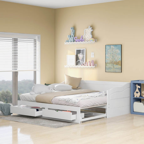 Solid Wood Extendable Twin Daybed With Trundle And Storage Drawers - Omega Lifestyles