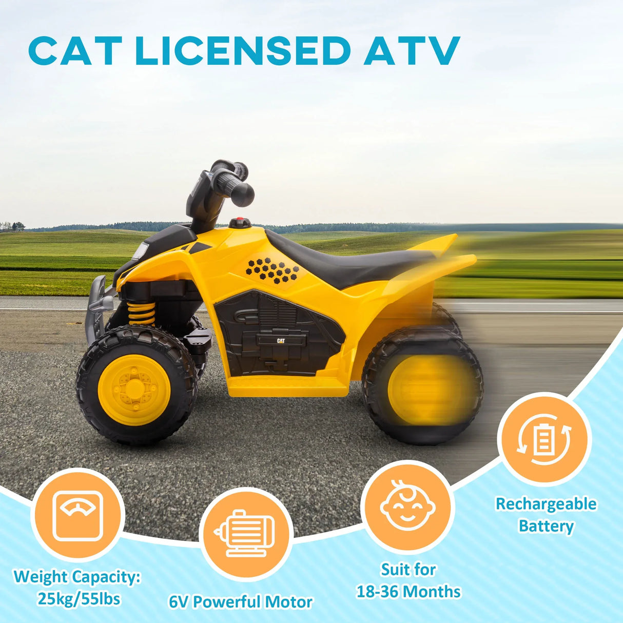 CAT Licensed 6V Electric Ride-On Kids ATV With Horn - Omega Lifestyles