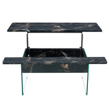 Lift-Top Coffee Table With Storage Black Marble Glass - Omega Lifestyles