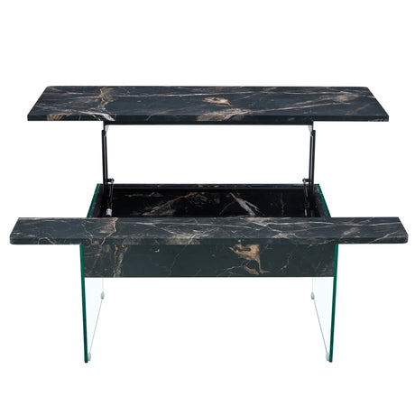 Lift-Top Coffee Table With Storage Black Marble Glass - Omega Lifestyles