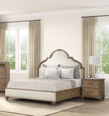 King Rustic Oak Solid Wood Upholstered Bed Frame Set