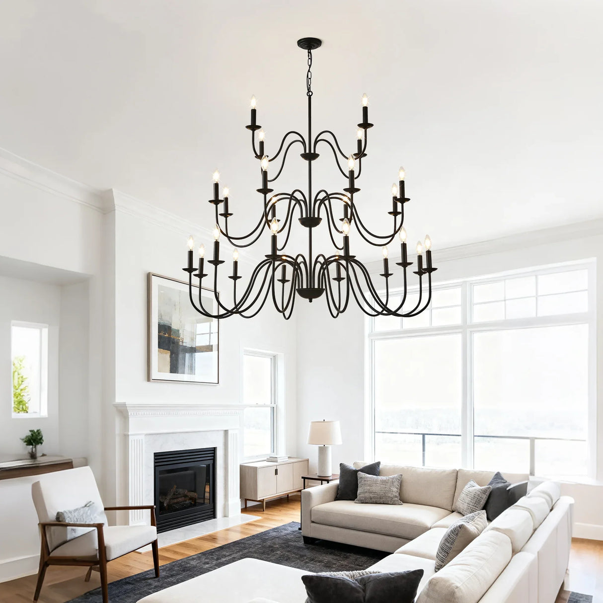 Farmhouse 24-Light Matte Black Metal Chandelier - Omega Lifestyles