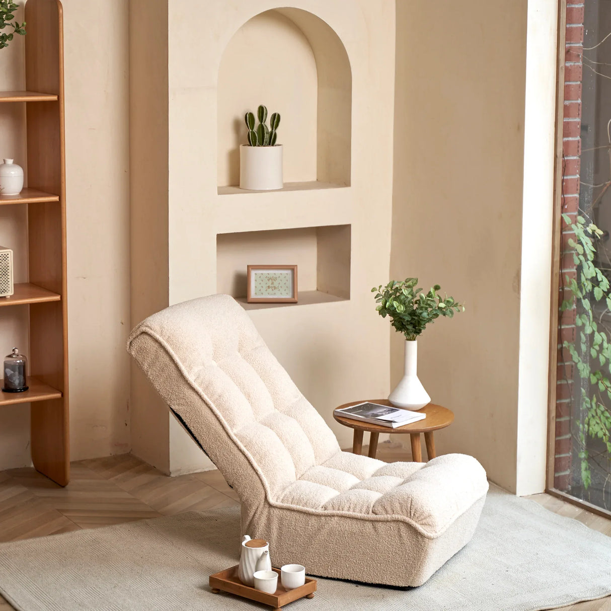 Adjustable White Japanese-Style Reclining Folding Floor Chair - Omega Lifestyles