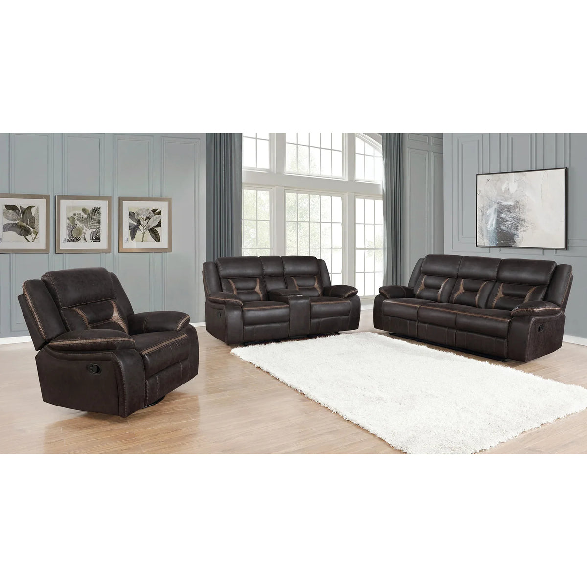 Brown Upholstered 3-Piece Manual Reclining Living Room Set - Omega Lifestyles