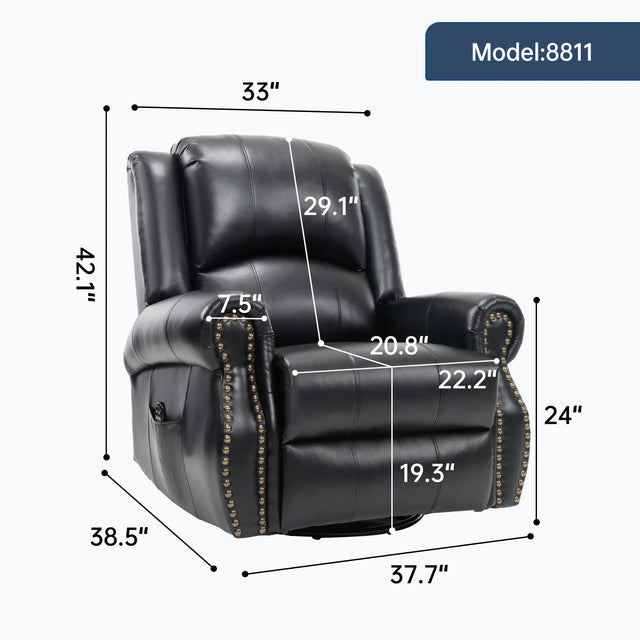 Heat Massage Faux Leather Swivel Rocking Recliner Chair - Omega Lifestyles