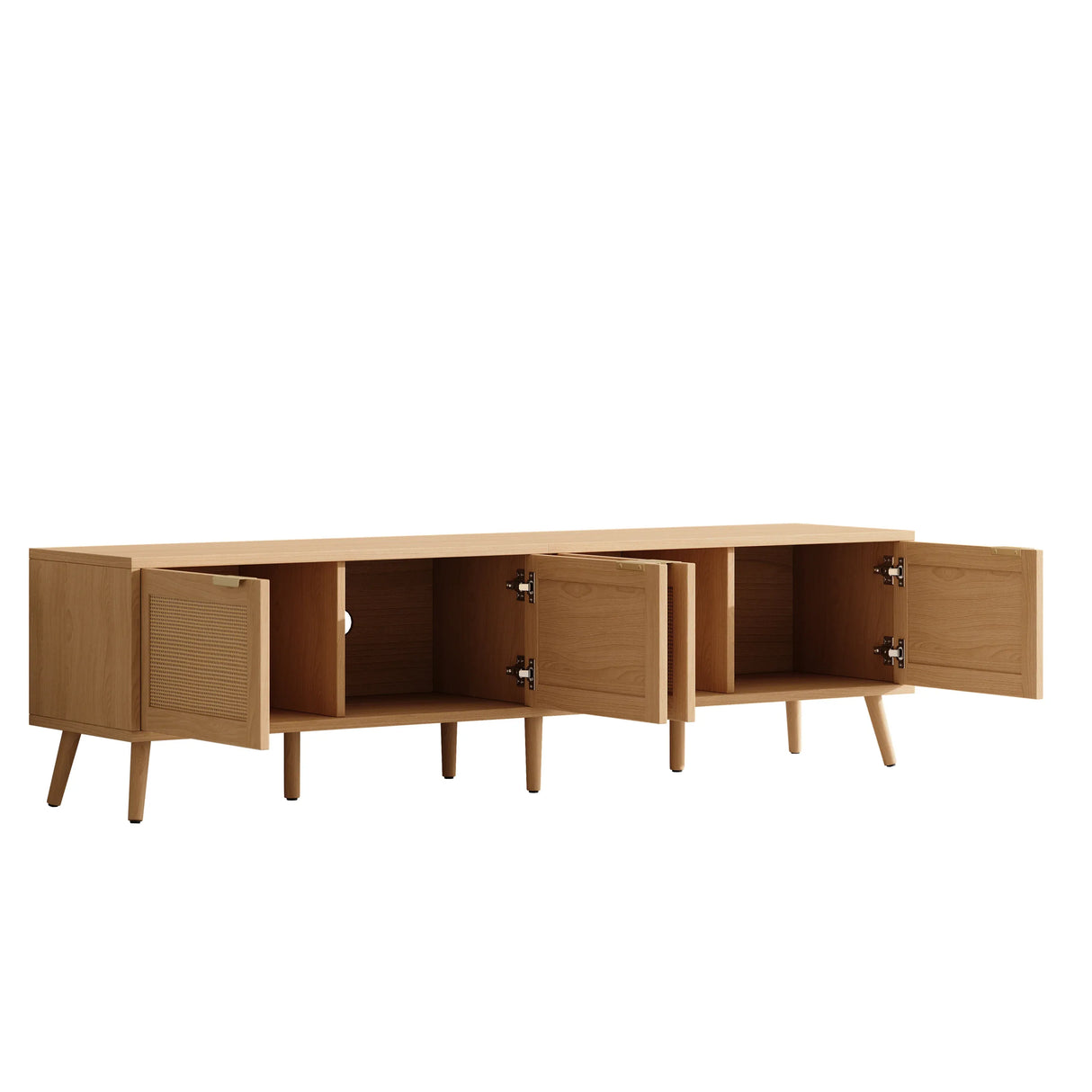 70-Inch Modern Natural Wood TV Stand With Rattan Doors - Omega Lifestyles