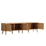 70-Inch Modern Natural Wood TV Stand With Rattan Doors - Omega Lifestyles