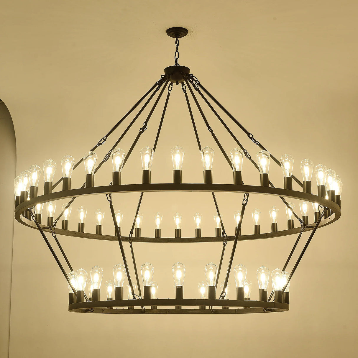 Matte Black Large Wagon Wheel 54-Light Chandelier - Omega Lifestyles