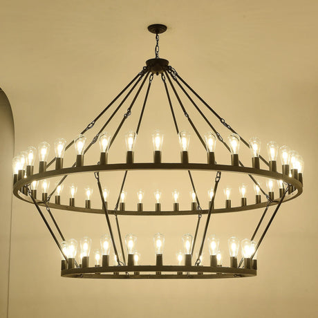 Matte Black Large Wagon Wheel 54-Light Chandelier - Omega Lifestyles