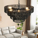 Rustic 4-Tier Black Hemp Rope Pendant Light Chandelier - Omega Lifestyles