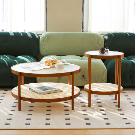 Modern Farmhouse Solid Wood Round Coffee Table - Sleep Galleria