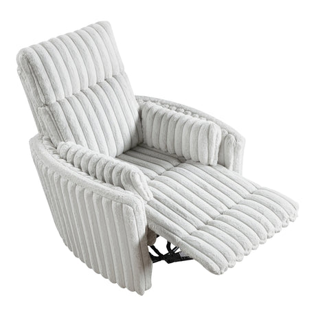Gray Corduroy Recliner Chair With Swivel Glider And Pillows - Omega Lifestyles