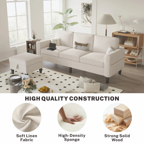 Beige Reversible Modular Sectional Sofa With Storage Ottoman - Omega Lifestyles