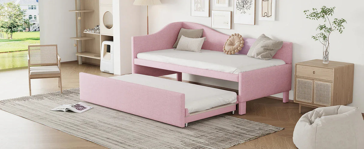 Twin Upholstered L-Shaped Daybed With Pop-Up Trundle - Omega Lifestyles