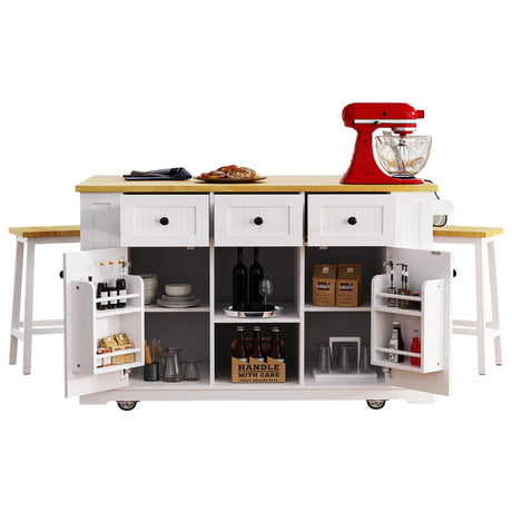 53-Inch Mobile Kitchen Island Set With Storage Drawers - Omega Lifestyles