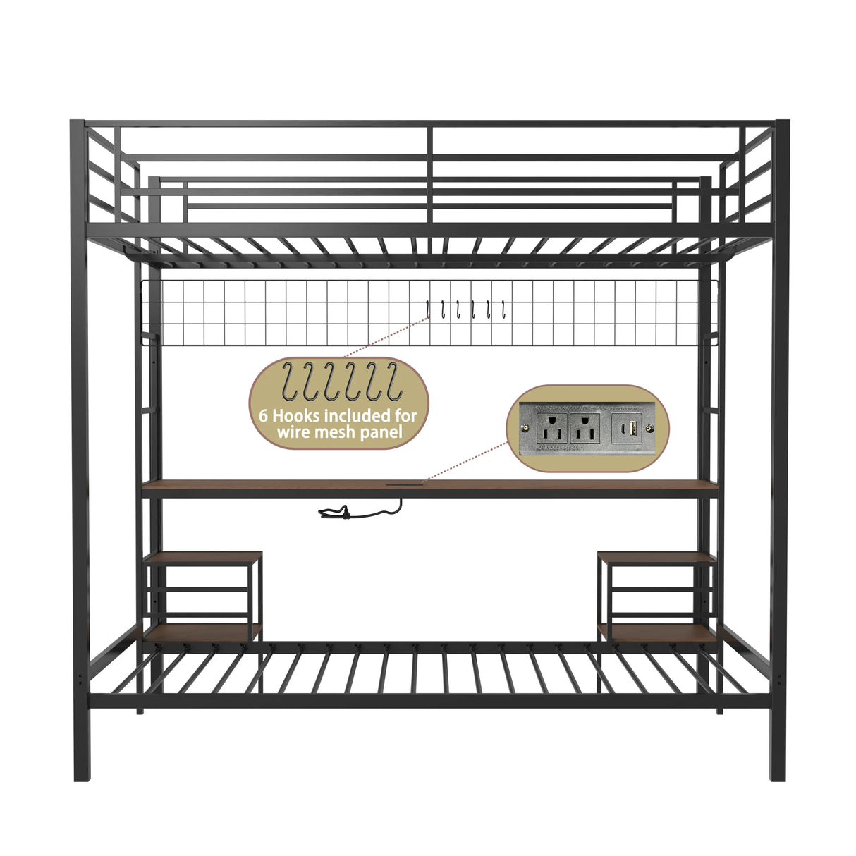 Full Over Twin Metal Bunk Bed With Desk Charging Station - Omega Lifestyles