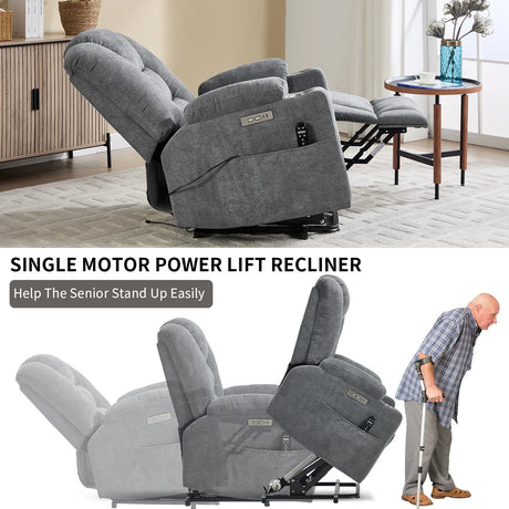Power Lift Medium-Firm Chenille Upholstered Recliner Chair - Omega Lifestyles