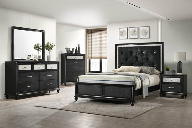 Modern Glam Black Upholstered Queen Panel Bed Frame - Omega Lifestyles