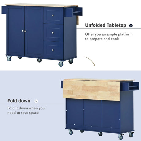 Rolling Mobile Kitchen Island With Solid Wood Top And Storage - Omega Lifestyles