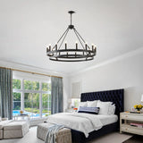 39-Inch 16-Light Matte Black Wagon Wheel Chandelier - Omega Lifestyles
