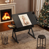 Adjustable Tilting Drawing Desk With Storage Drawers And Stool - Omega Lifestyles