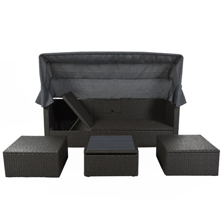 Outdoor Gray Rattan Wicker Patio Daybed With Canopy - Omega Lifestyles
