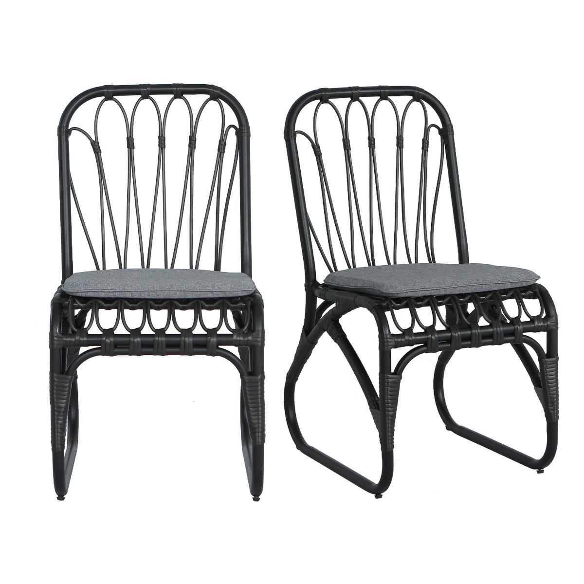 Set of 2 Hand-Woven PE Rattan Outdoor Dining Chairs