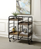 Metal And Wood Rectangular Serving Cart With Adjustable Trays - Omega Lifestyles