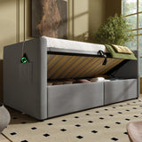 Twin Gray Velvet Upholstered Hydraulic Storage Daybed With USB Charging - Omega Lifestyles