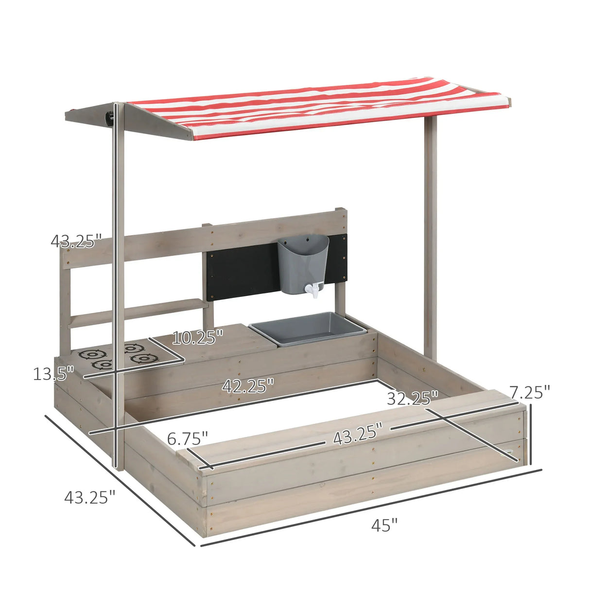 Adjustable Canopy Wooden Kids Sandbox With Kitchen Playset - Omega Lifestyles