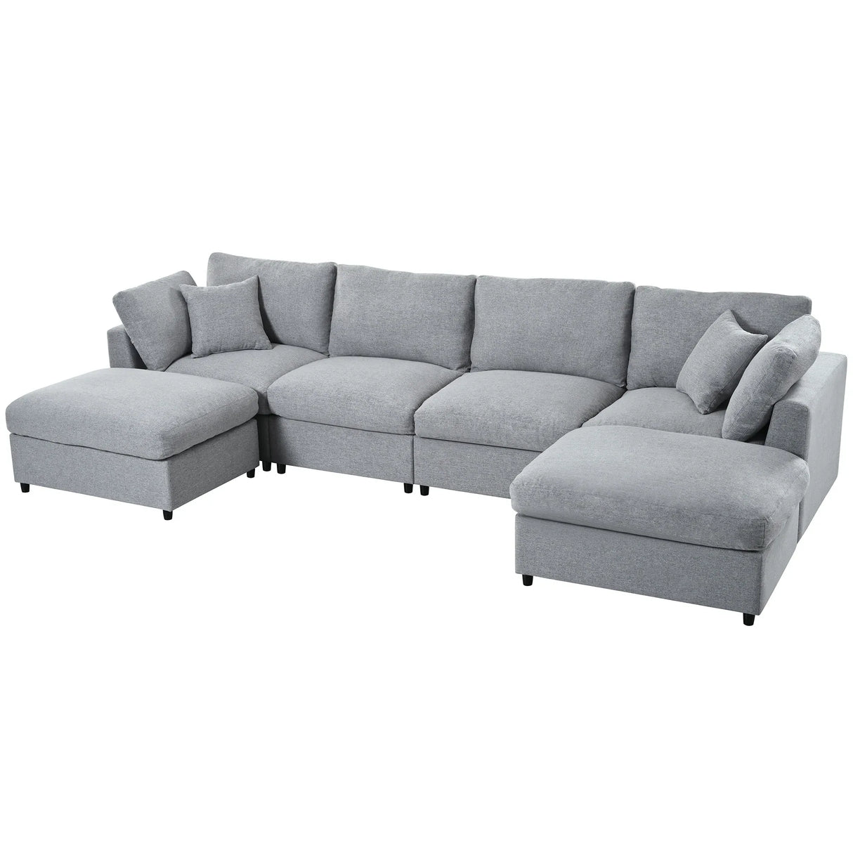 130-Inch Modular Chenille Fabric U-Shaped Sectional Sofa With Ottomans - Omega Lifestyles