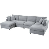130-Inch Modular Chenille Fabric U-Shaped Sectional Sofa With Ottomans - Omega Lifestyles