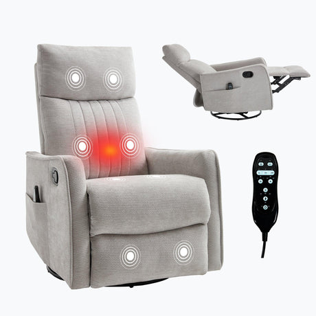 Light Gray Medium-Firm Manual Heat Massage Recliner Chair - Omega Lifestyles