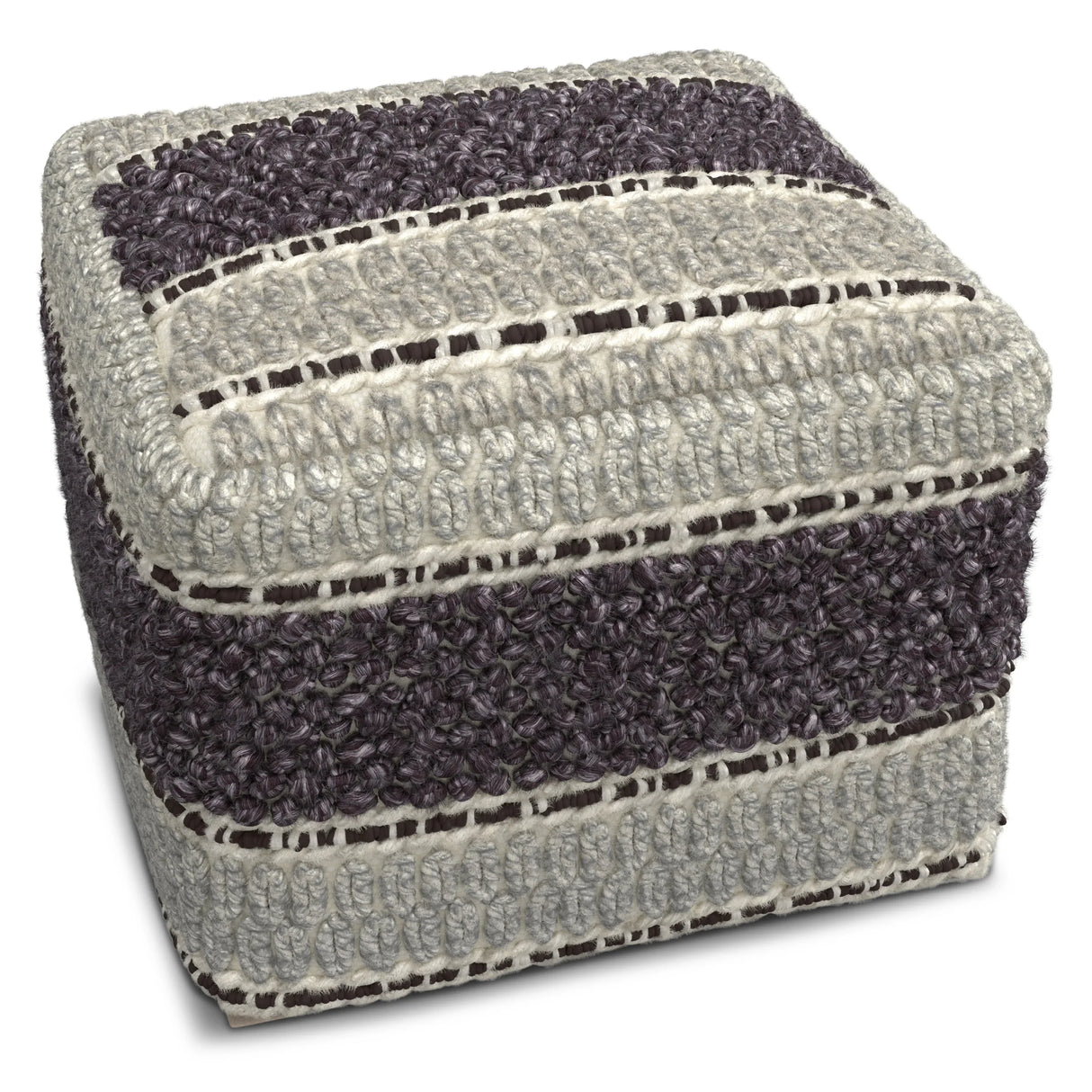 Handwoven Wool Cotton Square Fabric Pouf - Omega Lifestyles