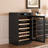 Black Wood Tempered Glass Wine Cooler With Touch Display - Omega Lifestyles